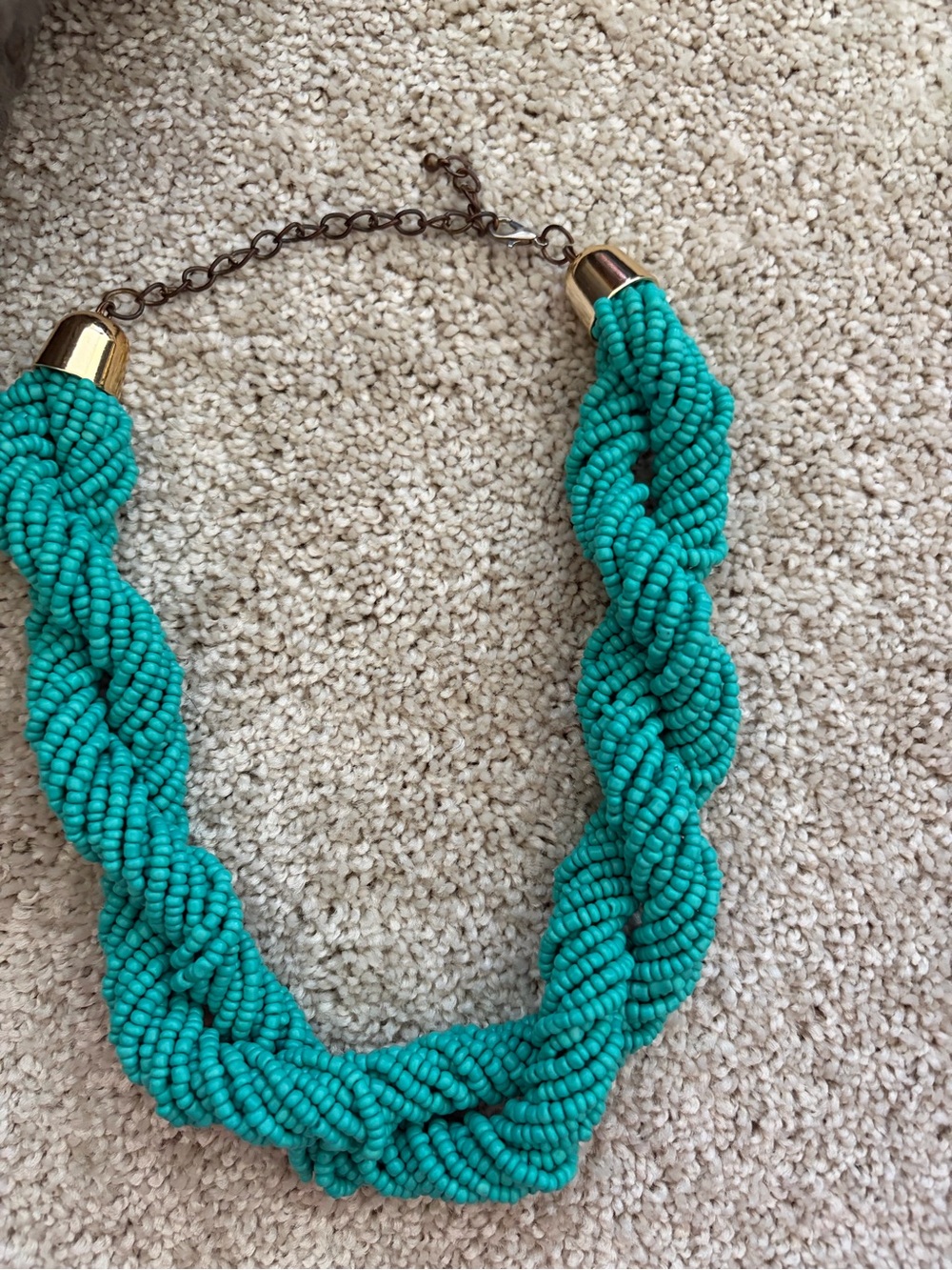 Turquoise Beaded Braided Statement Necklace -